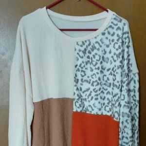 Waffle Knit Long Sleeve Shirt with Animal Print - New